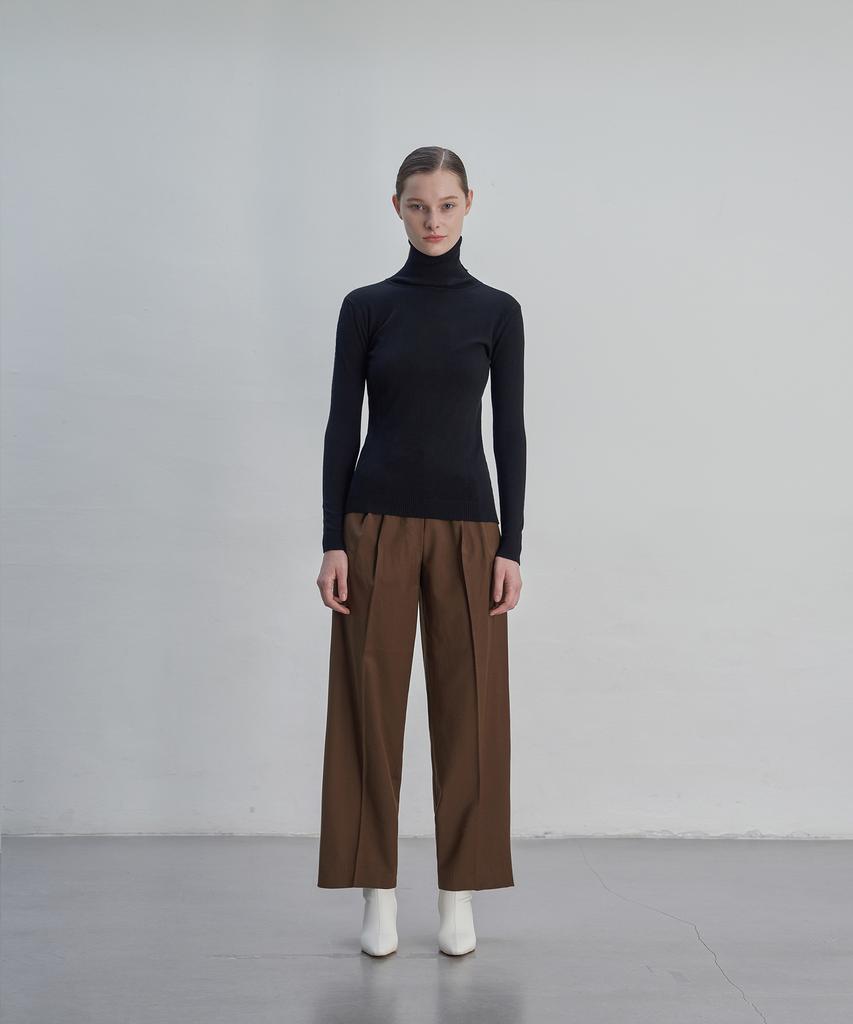 Julliapepe Signature Wool Semi Wide Slacks (Brown)