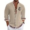 TEMU Nuova Camicia Casual da Uomo con Collo alla Coreana, Bottoni, Maniche Lunghe, Stampa 1D, Cardigan da Uomo, Camicia alla Moda