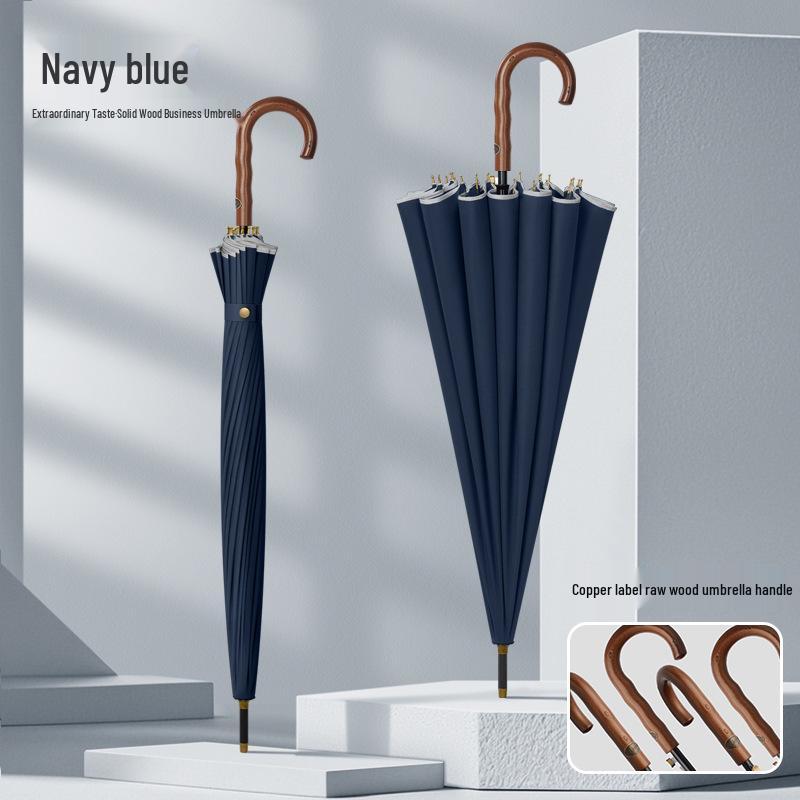 

Extra Large 24-Rib Solid Color Business Umbrella with Wooden Handle for Men 24 Ribs