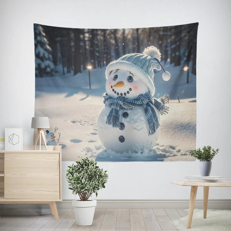 Christmas New Year Pink Snowman Pattern Living Room Bedroom Decorative Tapestry