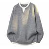 Mens Fake Two Piece Patchwork Thick Knit Loose Pullover Sweater