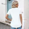 Women Summer Tops O-Neck Short Sleeve Wrinkles Texture Tee Shirt Solid Color Loose Fit Elastic Tops Daily Wear