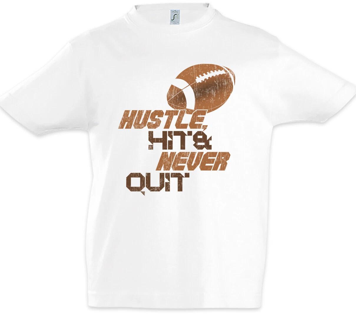 Hustle Hit Never Quit Детская футболка для мальчиков Игрок Любовь Шлем для американского футбола 130