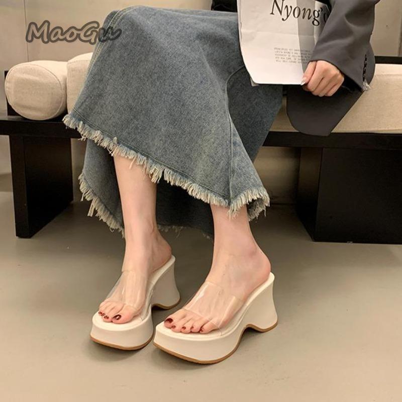 Fashion Transparent PVC Chunky Heel Sandals for Women Fashion Peep Toe Platform Sandals Woman 2025 Summer Thick Bottom Beach Slippers