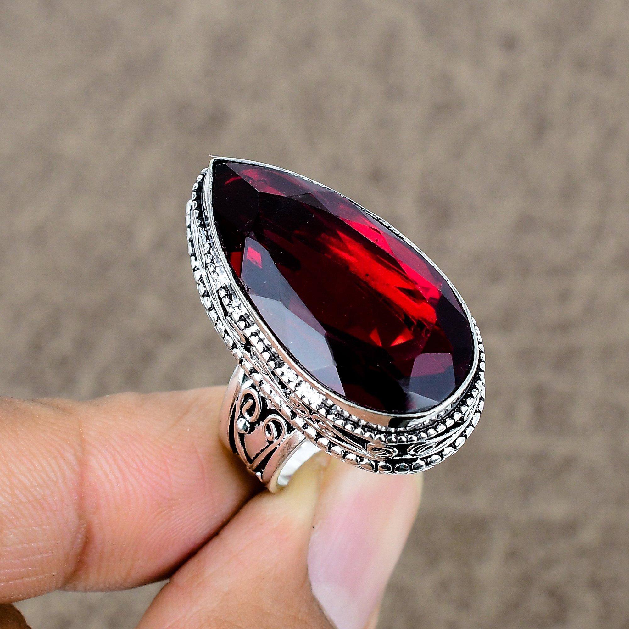 

Garnet Genstone Handmade 925 Sterling Silver Jewelry Ring Size 7 KKG-470