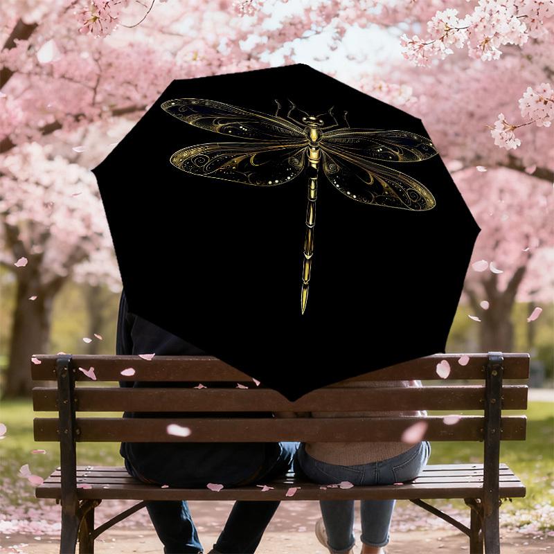 1PC Dragonfly Artwork Automatic Open/Close Umbrella with Windproof, 8-Rib Sturdy Canopy, Durable Ribs, Fashionable Design1402A