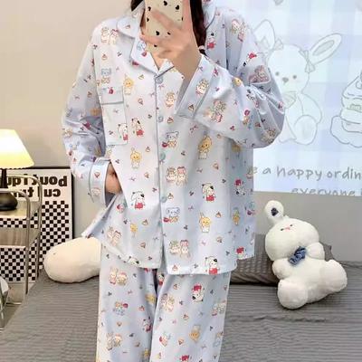 Pijama de Otoño Sember Algodón Puro Manga Larga Pantalones Nuevo Lindo Dibujo Animado Pijama de Mujer Ropa de Dormir Conjunto Casual de Dos Piezas