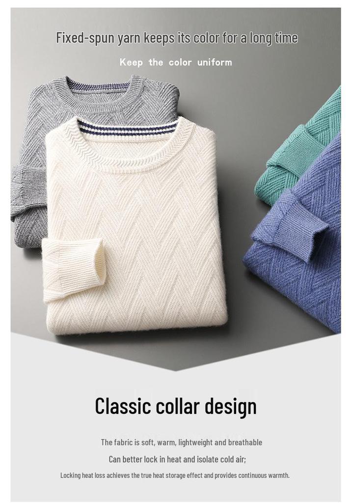 Men's 2023 Autumn/Winter Loose Wool Knit Cashmere Sweater - Thick, Warm, Casual Base Layer Sweater