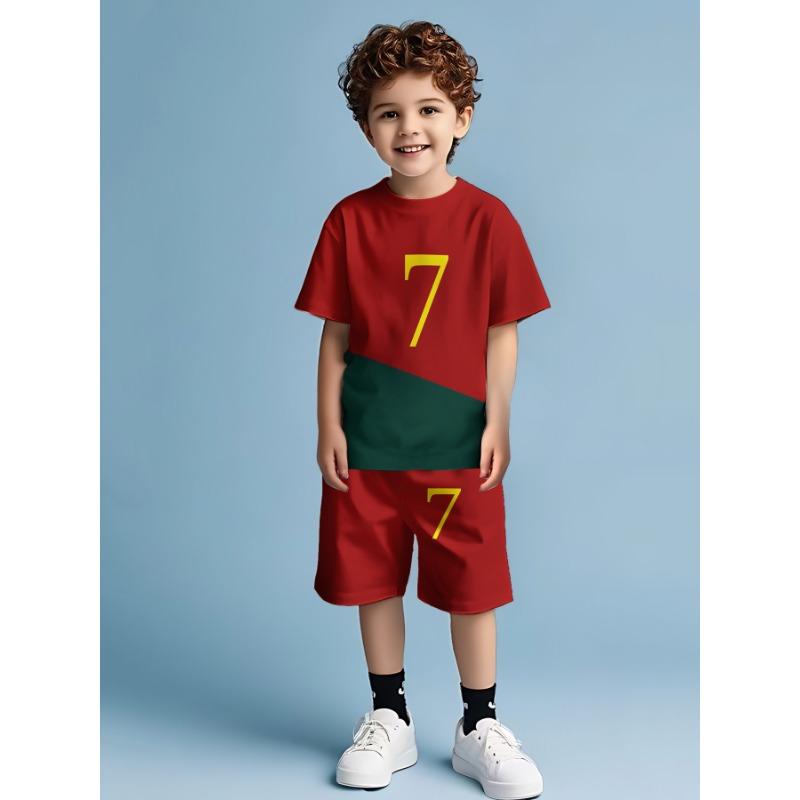 

Летний комплект с 3D-джерси с круглым вырезом и мультяшным принтом, модный и повседневный, с шортами с коротким рукавом, комплекты детской одежды для мальчиков 110