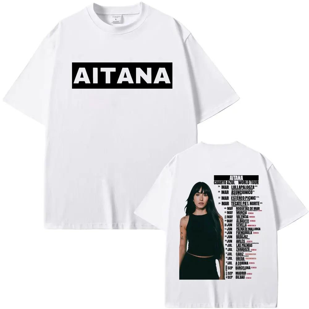Aitana Cuarto Azul World Tour Portrait Dual-Sided Oversized T-Shirt Spanish Pop Singer Merch Fan Casual Streetwear Unisex Black T-shirt