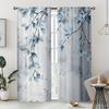 2pc Fresh Blue Leaf Print Curtains   Polyester Fabric   Machine Washable   Suitable for Bedroom and Living Room Decoration