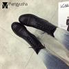 Fashion Winter Boots Women Zipper&Lace-Up Motorcycle Botas PU Leather Botines Mid-Calf Low Square Heels Riding Knight Booties Mujer