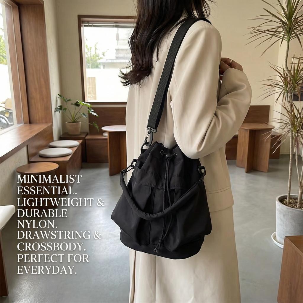 Women's Versatile Fashi Casual Bucket Bag, Large Capacity Oxford Cloth Drawstring Shoulder & Crossbody Bag