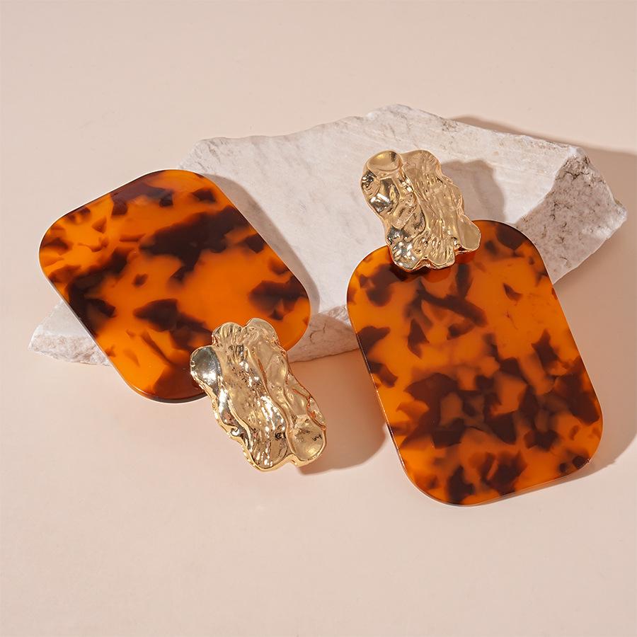 Exaggerated resin leopard print rectangular geometric silver needle earrings retro niche premium earrings