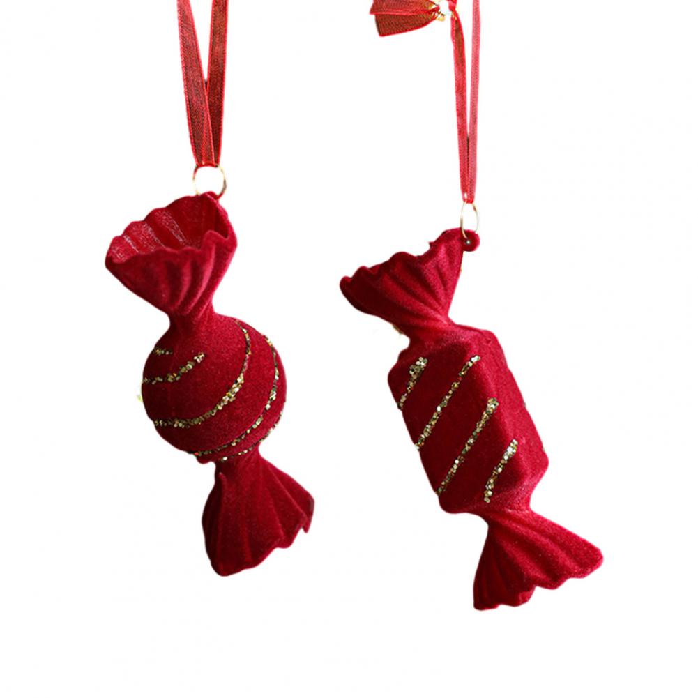 Christmas Ornaments Red Flocking Bell Wreath Snowfall Elk Pendant Snowy Winter Decor for Tree Hanging