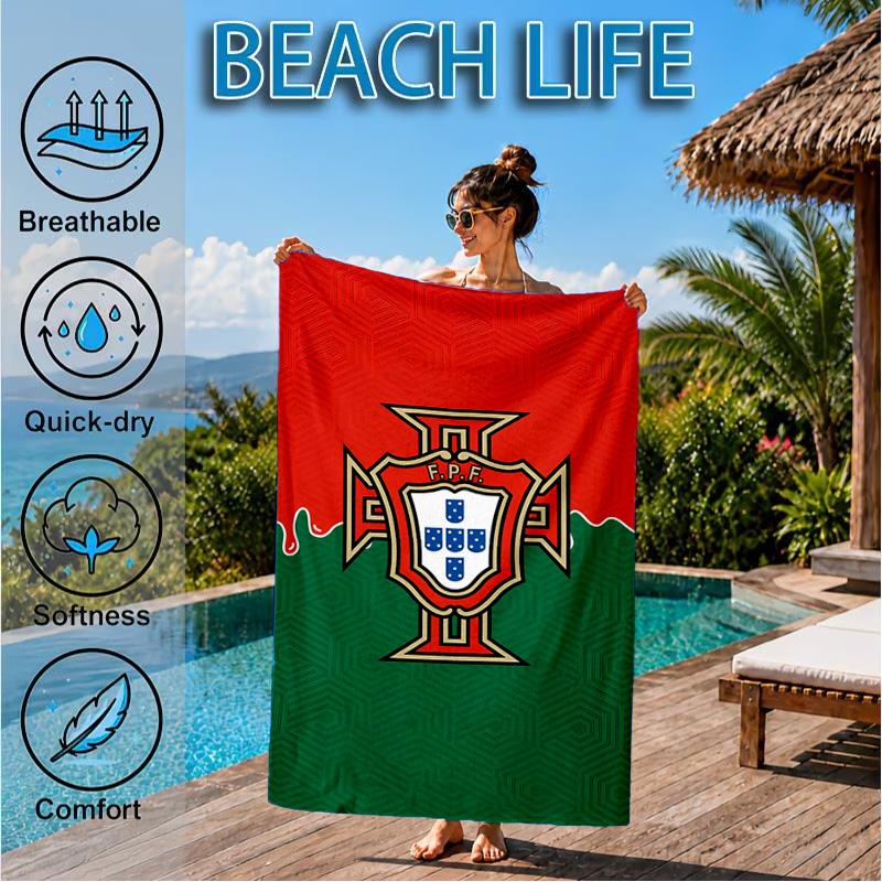 Strandtuch mit Wappen der Portugiesischen Fußballföderation, Schnell trocknend, Pflegeleicht, Geeignet für Fitness und Strandurlaub, Sport-Essential