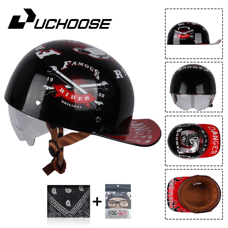 Uchoose Baseballová čepice Helma Motocykl Vintage Retro Helmy Summer Open Face Scooter Cruiser Chopper Gangster DS Muži Ženy Kid