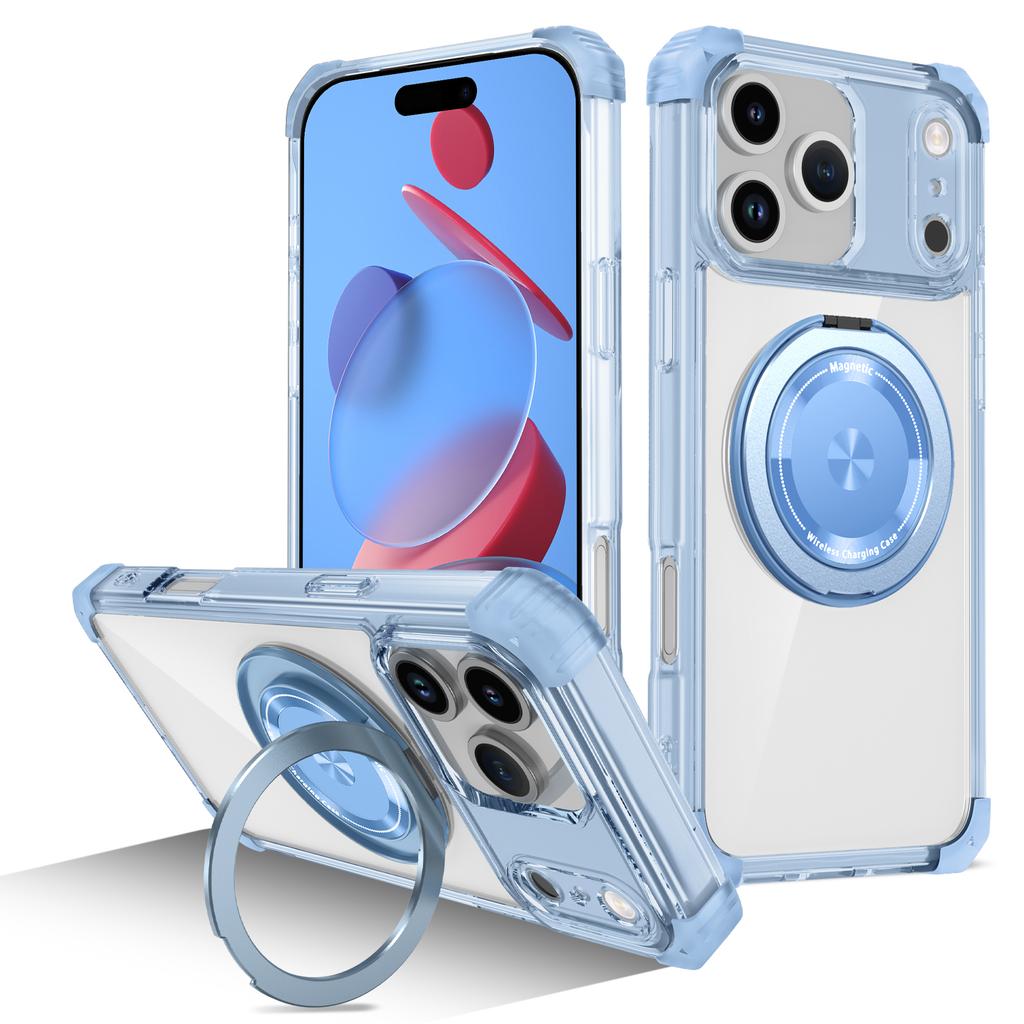 Rotating Magnetic Folding Stand Luxury Transparent Phone Case For iPhone 17 16 15 14 13 12 11 Pro Max Plus 17Air Anti-Drop Cover