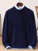 Men's Thickened Wool Sweater, Round Neck, Long Sleeve, Business Casual, Simple, Loose, Versatile Knit Outerwear, Base Layer