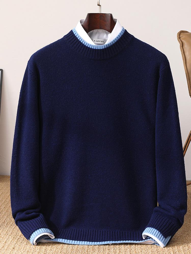 Men's Thickened Wool Sweater, Round Neck, Long Sleeve, Business Casual, Simple, Loose, Versatile Knit Outerwear, Base Layer