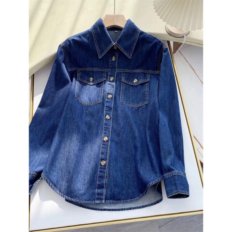 Women s Retro Blue Denim Short-Sleeve Cardigan with Niche Design for Versatile Spring Layering Large синий