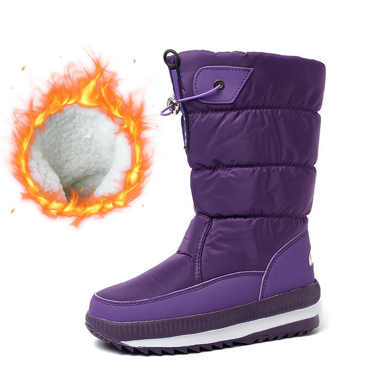 NEW White Women Boots Winter Shoes Warm Plush Mid-calf Boots Waterproof Rubber Non-slip Platform Snow Botas Female Plus Size 42