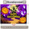 Party Backdrop Halloween Flat Banners Pumpkins Ghosts Bats Spooky Night Scene Photo Booth Background Front Door Decor