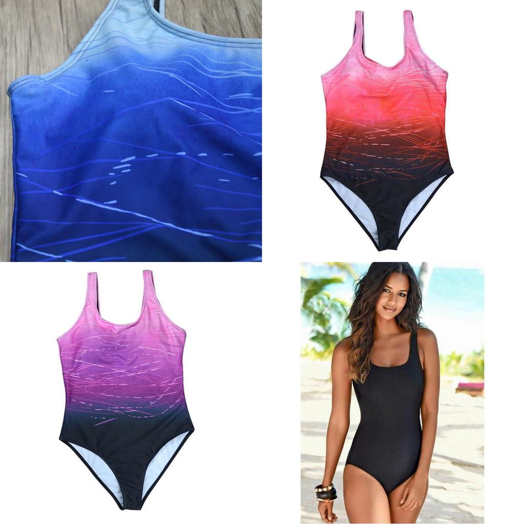 Stylish Women's Summer Halter One Piece Back Cross Swimsuit Bikini In Vibrant Gradient Plus Print