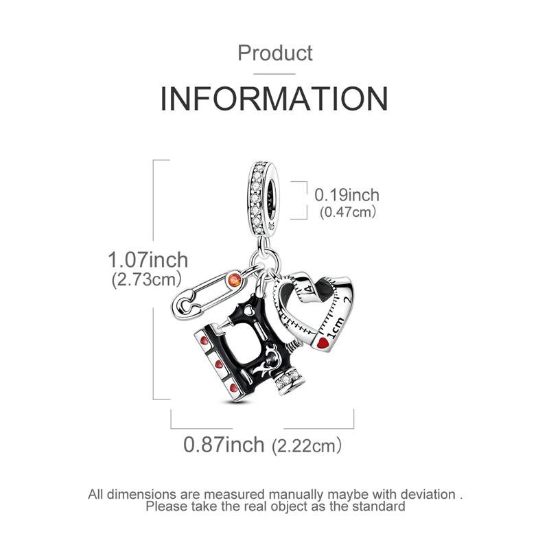 Charms Copperplated Sewing Machine Flexible Tape Clip Pendants Fit Charms Original Bracelet Beads Women Jewellery Making