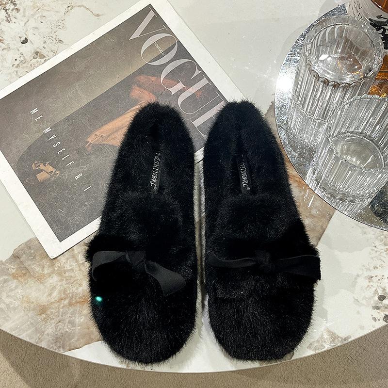 Mao Mao shoes women's winter wear 2025 new velvet thickened one-pedal bean shoes fairy wind warm cotton ladyshoes