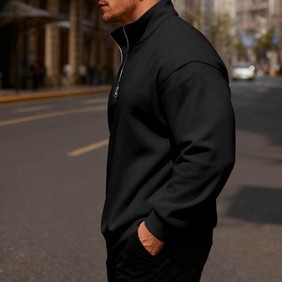 Men Quarter Zip Sweatshirt Mock Neck Fleece Lined Pullover Solid Color Loose Casual Warm Sweatshirt for Winter Sports Street Party Wear