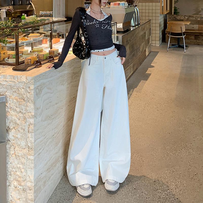 Women s High-Waisted Wide-Leg Denim Jeans - Bamboo White, Spring 2026 XL