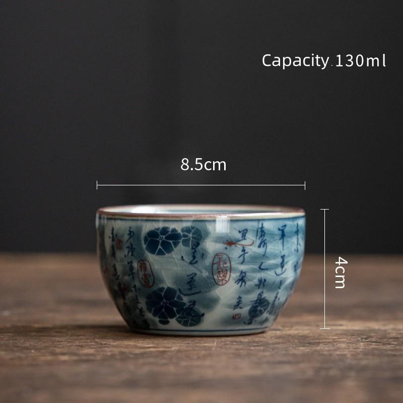 

Antique Style Vintage Chinese Blue and White Teacup - Handmade Ceramic Gaiwan, Large Capacity Tea Ceremony Mug for Personal Use 70ml