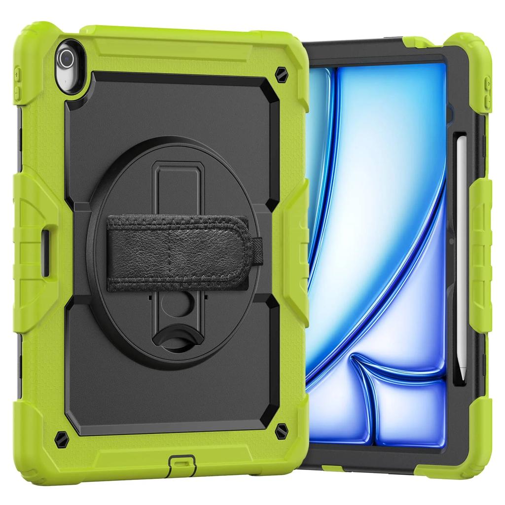 For iPad Air 13-inch M2 2025 , Military Grade Shockproof Protector Silicone Cover with Pencil Holder+Handle Shoulder Strap Cover