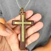 Punk Vintage Y2K Double Layer Cross Wooden Pendant Necklace for Women Men Black Brown Sweater Chain Rope Necklace Charm Jewelry