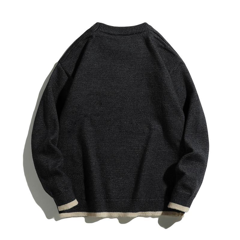 Pánský ležérní svetr s kulatým výstřihem v americkém retro stylu - Podzim/Zima Korejský pletený hoodie