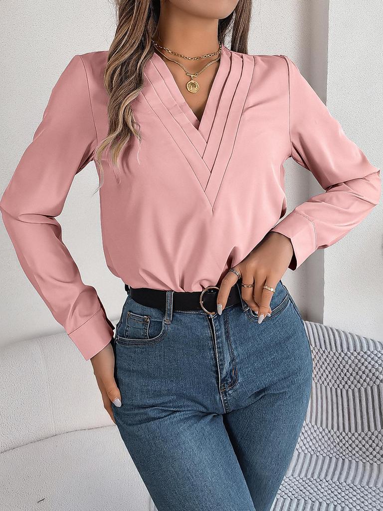 Elegante Blusa da Donna da Ufficio Business a Strati con Scollo a V Maniche Lunghe Camicie Eleganti Top da Lavoro