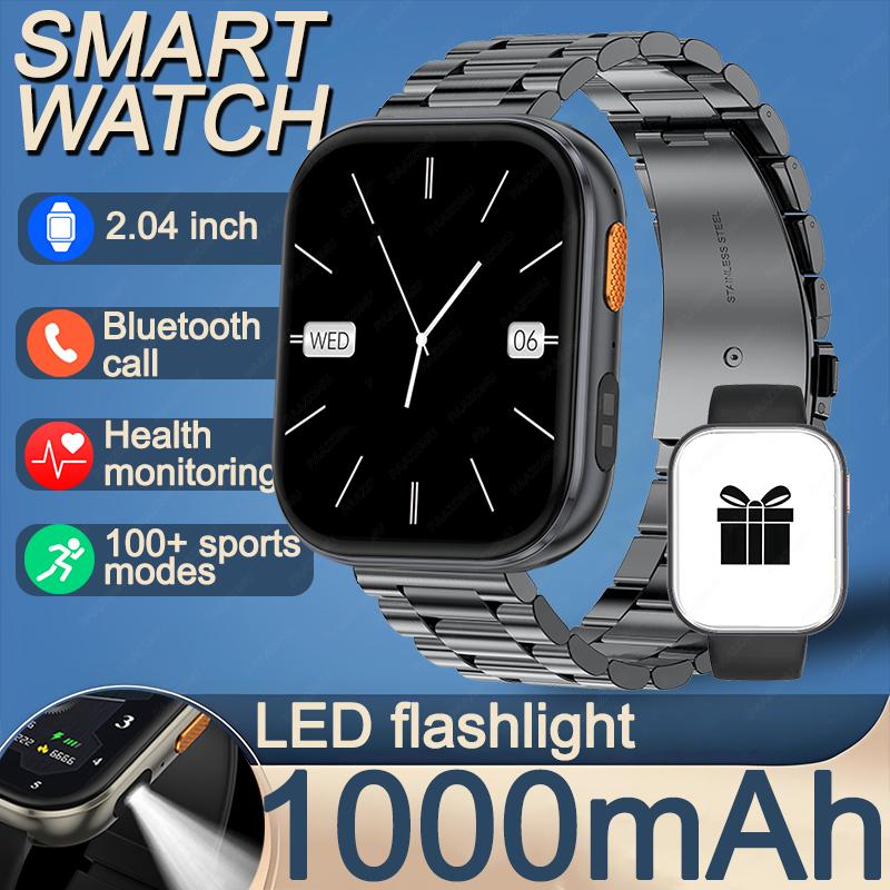New smart watch 1000mAh 2.04 inch HD screen all day health heart rate detection 100+ sports IP68 waterproof Bluetooth call