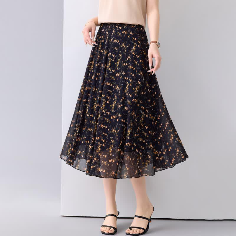 Women s Floral Mulberry Silk Midi Skirt F
