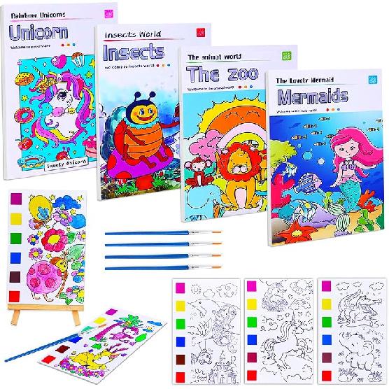 JUNQIU 5Pack Water Color Paint Sets for Kids, Paint With Water Books for Kids Ages 4-8, Pocket Watercolor Painting Book, Arts and Crafts Kit Easter