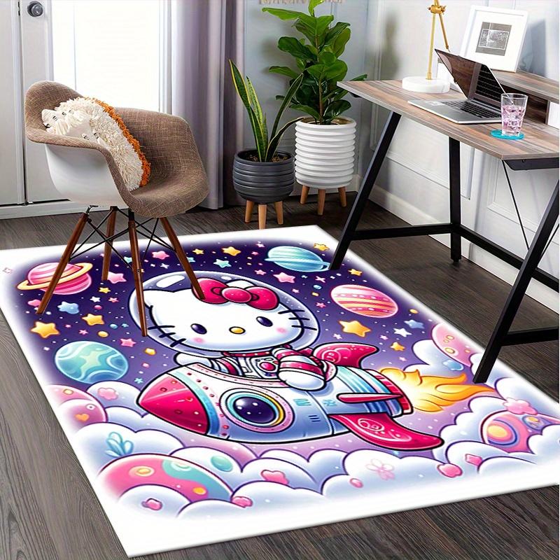 Office Rug Hello Kitty, Space Adventure Anti-Slip Rug, Machine Washable for Living Room, Bedroom, Office, Multiple Sizes, Bedroom Mat, Decorative Mat,