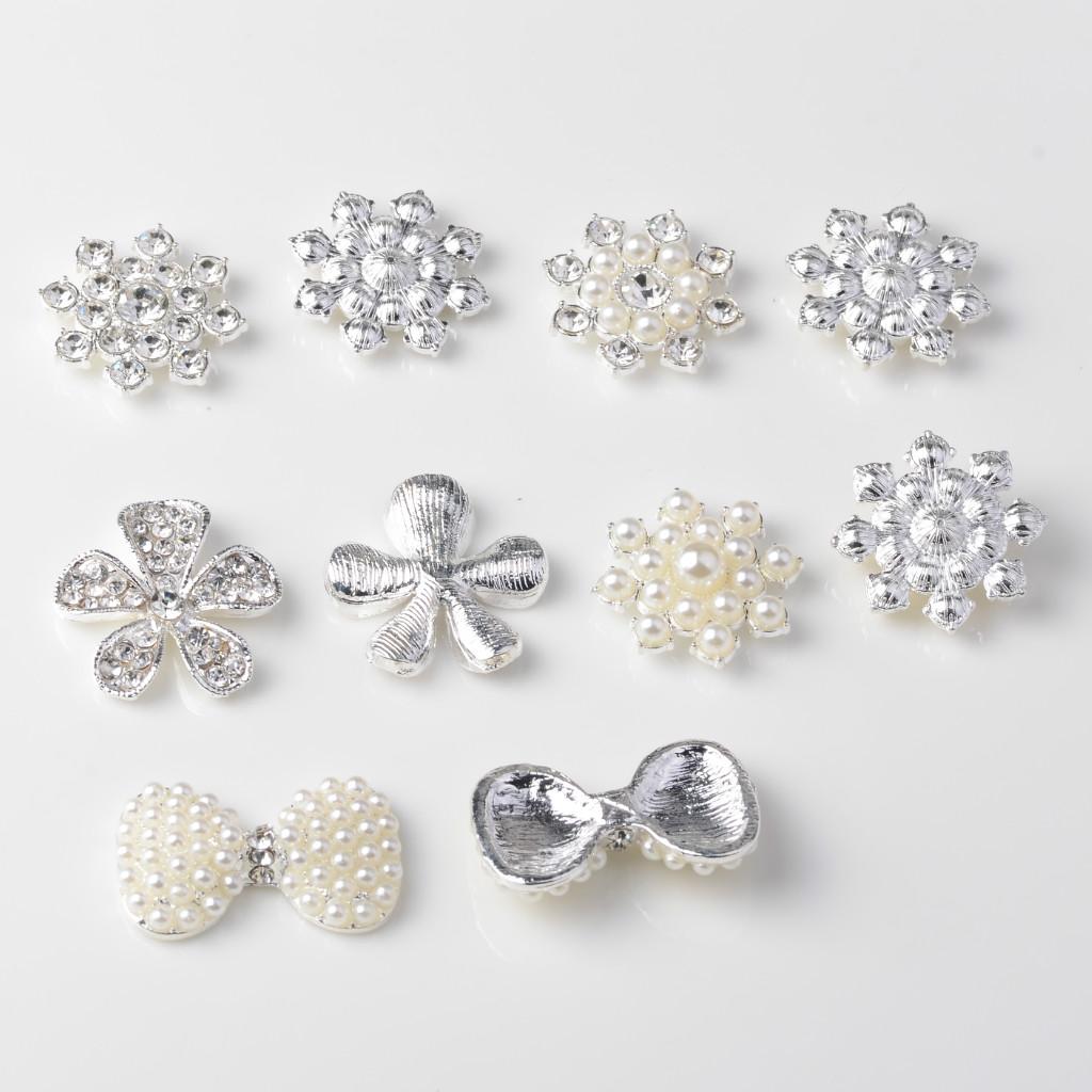 Alloy Pearl Flatback Rhinestone Buttons Decorative Embellishments for Dresses Scrapbooking and Hair Accessories