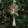 Silver Gold Christmas Snowflakes Pendants Exquisite Handmade Christmas Poinsettia Ornaments with Tassels Iron
