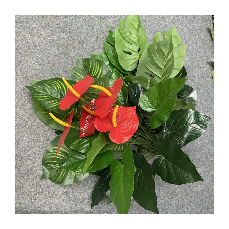 Silk Plants Artificial Multi Branch Red Palm Heart Ear Leaves Wedd Office Decor