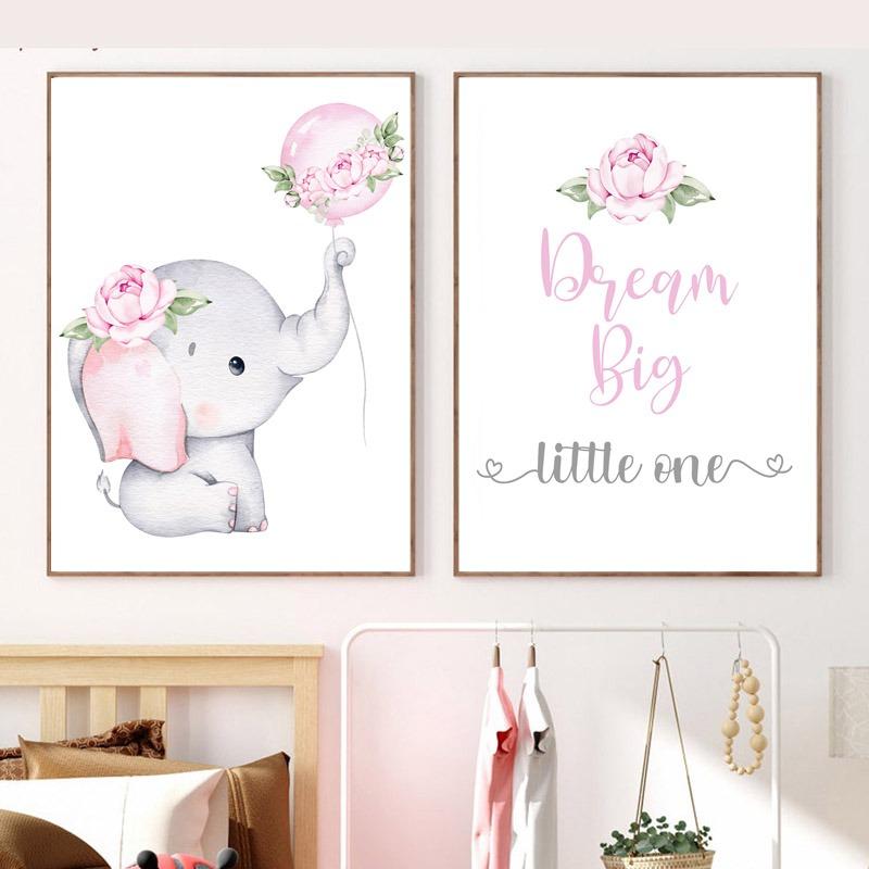 Elephant Balloon Rainbow Moon Stars Flower Swing Baby Kids Posters For Wall Art Nursery Canvas Prints Home Room Decor Pictures