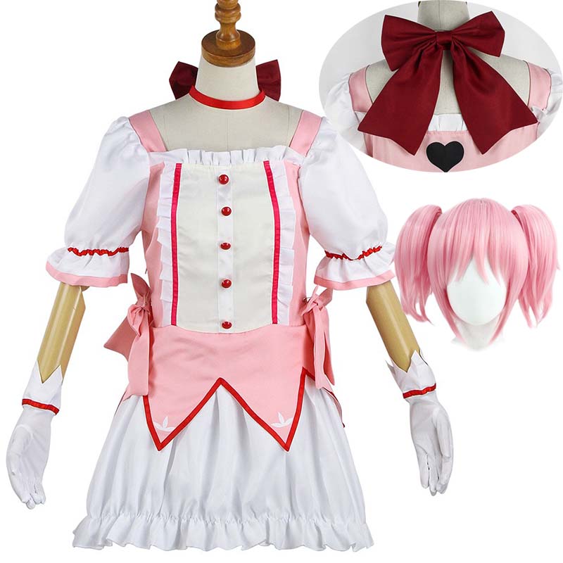 Kaname Madoka Cosplay Kostým Anime Madok Magica Homura Uniforma Šaty S Chokerem Rukavice Ponožky Halloweenské Oblečení