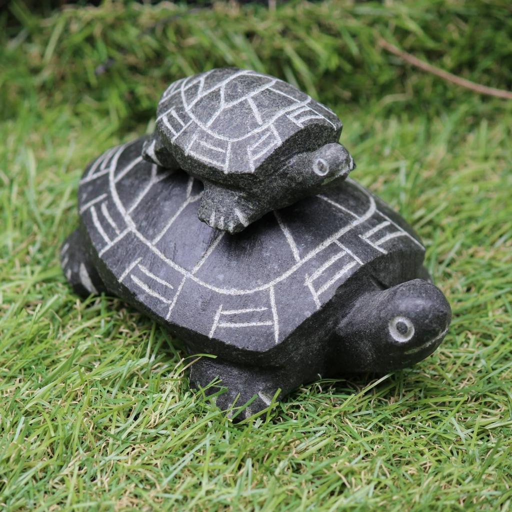 Hand-carved Natural Stone Turtle Figurine for Gardening, Aquariums, and Feng Shui. Cute, Lucky Charm, Gift, Small Animal Ornament (Large)