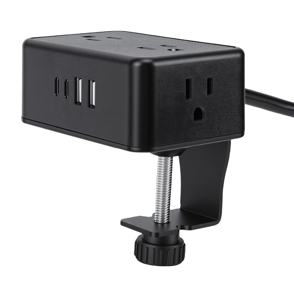 Desk Clamp Power Strip Desktop Mount Charging Station with 4 Outlets 4 USB Ports(2 USB C) 6.56ft for 3mm 45mm Thickness