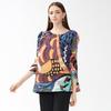 Women's Spring 2025 Round Neck Pleated T-Shirt with Graffiti A-Line Skirt - Casual Loose Style