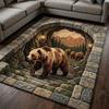 2D Illusion Bear Cave Area Rug Grizzly Bear Hole Floor Mat for Living Room Bedroom Anti-Slip Carpet for Animal Lover Home Decor